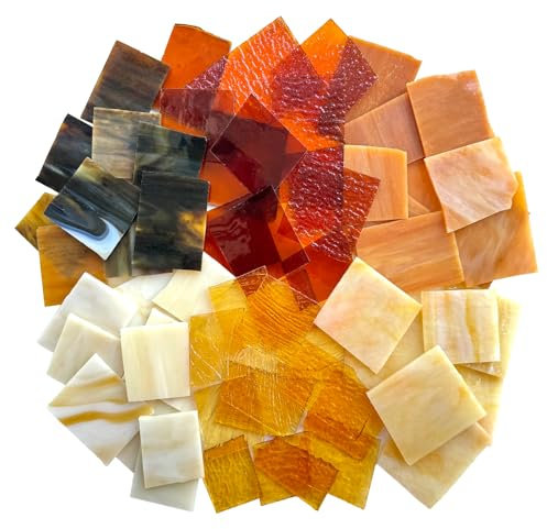 ILLUCKAI Unregelmäßige Buntglas-Schrotte, Buntglasplatten, Mosaikfliesen, Zubehör für Handwerk und Heimdekoration, verschiedene Bernstein-Farben, 1 kg
