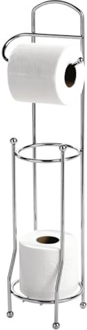 Toilet Roll Store and Holder – Freestanding Installation Free Chrome Finish Iron Metal Wire Bathroom Loo Roll Stand, Holds up to 4 Rolls – Measures H65 x 15.5cm Diameter