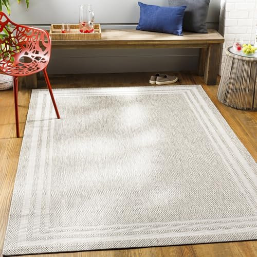 Livabliss Geometric Outdoor Rug - Indoor Outdoor Rug Large, Colos 130x180 cm - Patio Rugs, Decking, Outdoor Carpet - Boho Colourful Garden Rugs, Patterned, UV Weather, Stain Durable, Grey, Beige,Taupe