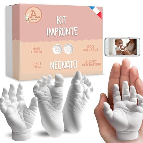 Kit Impronte Neonato - impronta mani e piedi neonati - ideale per compleanno, Natale, battesimo - Prodotto 100% naturale - Made in France - (4 CALCHI) + VIDEO ESCLUSIVO IN ITALIANO