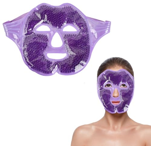 Kühlmaske Gesicht, Wiederverwendbare Gesicht Eis Augenmaske, Gel Gesichtsmaske für Männer Frauen, Kalte Warme Kompresse Eismaske für Gesicht Schwellungen, Dunkle Kreise, Hautpflege (Violett)