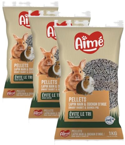 Aimé - Granulés Lapin Nain et Cochon d'Inde 1kg - Repas Complet - Apports Nutritionnels Garantis avec des Granulés Savoureux à Texture Croquante (Lot de 3)