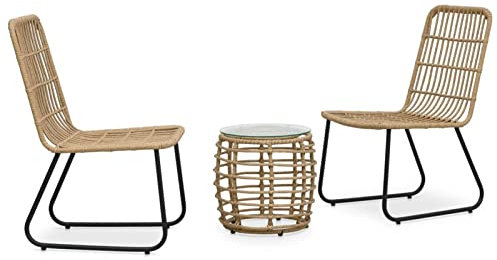 ShGaxin 3-TLG. Bistro-Set, Gartenset Tisch Und Stühle, Balkon Möbel Für Kleinen Balkon, Terrassenmöbel, Balkonset, Balkonmöbel, Poly Rattan Eiche