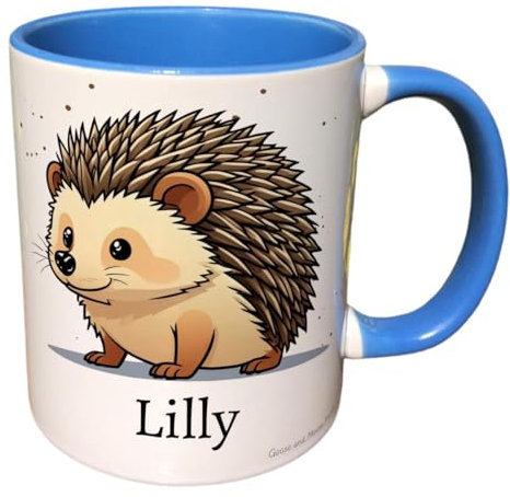 Personalised Hedgehog Mug, Gift for Wildlife Spotter, Thank you Present for Hedgehog Lover, Housewarming Coffee Cup, Country Kitchenware (Yellow)