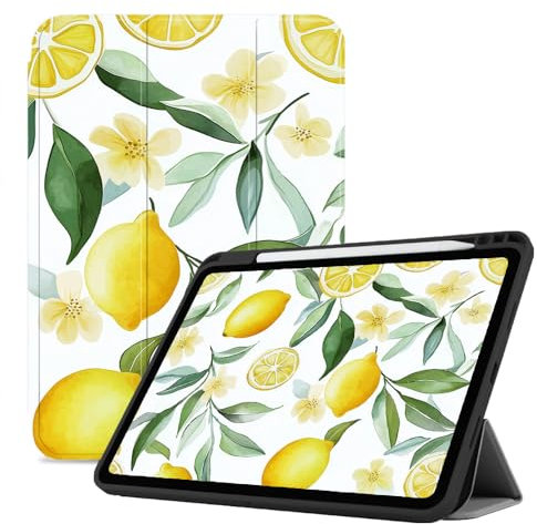 Étui pour Ipad 9 Génération 2021, Ipad 8 Génération 2020, Ipad 7 Génération 2019, Smart Cover Veille/Réveil Automatique, Ipad 7/8/9 (10,2 Pouces), Citron Et Fleurs