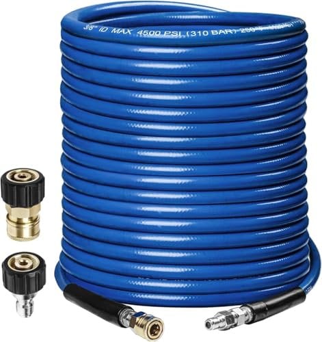 Pressure Washer Hose 15m (50ft) - 3/8 Inch Steel Braided 4500PSI/310bar High Pressure Hose for Petrol Jet Wash, Cold/Hot Water Use - 3/8” Quick Connect Commercial & Industrial Grade