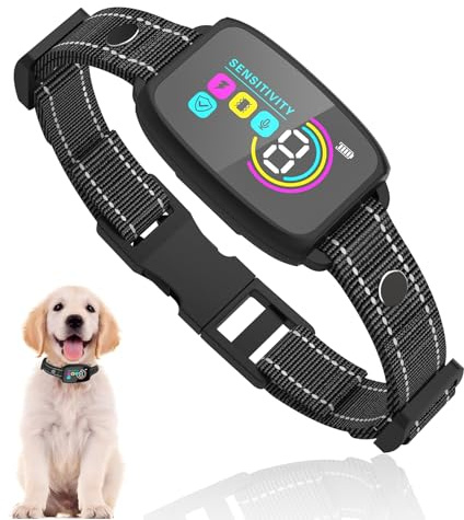 Anti Bark Collars for Dogs,No Shock Bark Collar for dog 8-120lbs,IP67 Waterproof Bark Collar with LCD Colour Screen,7 Adjustable Modes Vibration and Beep Collar for Dogs