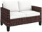 Outsunny 2 Seater Rattan Sofa with Cushions, Wicker Garden Loveseat with Armrests, Outdoor Garden Sofa Couch with Steel Frame for Balcony, Porch, Brown