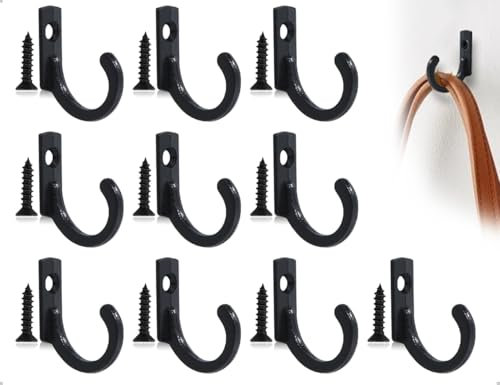 Emezddo 10 Stück Haken,Vintage Wandhaken,Zinklegierung Kleiderhaken,Klein Schlüsselhaken,Garderobenhaken,Einzelhaken,Huthaken mit Schrauben,für Handtücher Bad Schlafzimmer und Küche(Schwarz,24*17 mm)