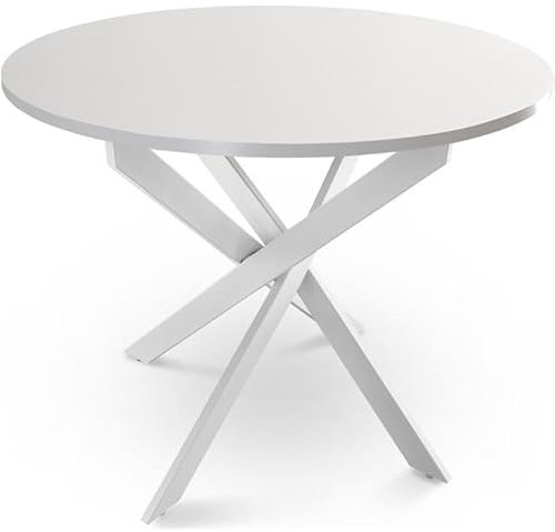 Shiito | Modelo Bolton JC - Mesa de Comedor Redonda | Madera de Roble con Patas Cruzadas - Todo Blanco | 90 x 75 cm