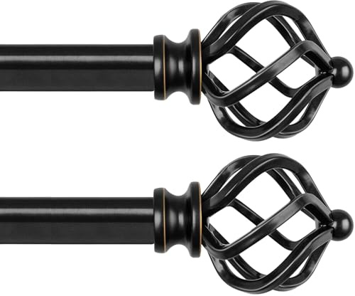 KAMANINA 2 Pack Curtain Poles 80 to 218 cm, Black Curtain Pole for Eyelet Curtains, 19 mm Diameter Splicing and Telescoping Curtain Rod with Twisted Cage Finials