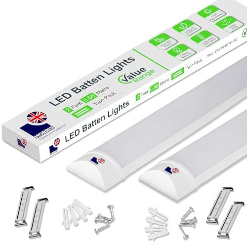 Morris LED Batten Light 2ft - 20W 2400LM, IP20 Indoor Safe, 2-Pack 6500K Daylight, Durable Lighting for Hallways, Pantries, Indoor Workspaces - Value Range