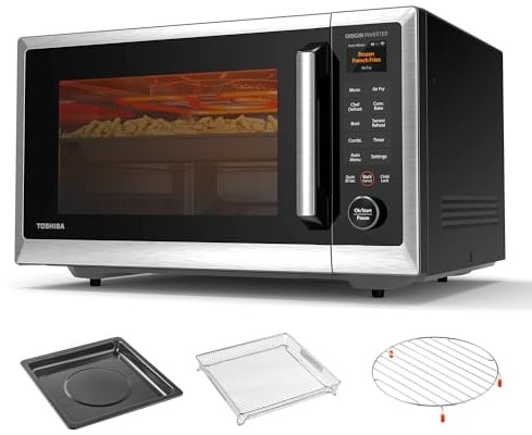 TOSHIBA OptiChef Air Fryer Combo Countertop Microwave Oven with 2.4-Inch Color Screen, Origin Inverter Technology, Smart Sensor, Compatible with Alexa, 1100W, 1.3 Cu.Ft, Silver ML2-STC13SAIT(SS)