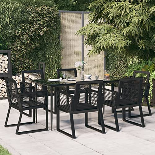 Festnight Gartenmöbel Set 6 Stühle mit Tisch Gartenmöbel Set 6 Personen Terrassenmöbel Außen Sitzgruppe Outdoor Gartentisch mit Stühlen Set Garten Essgruppe Wetterfest Gartengarnitur PVC Rattan