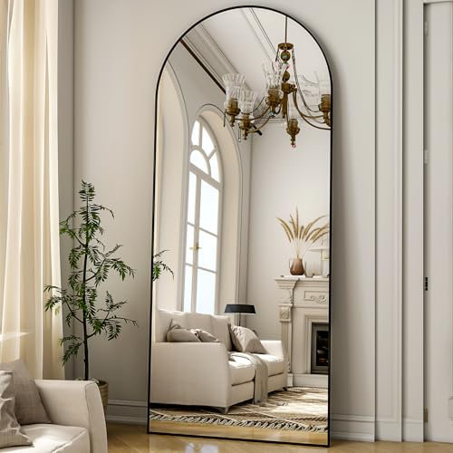 ZenoMirris Ganzkörperspiegel 162x53 cm, Bogenförmiger Standspiegel mit Aluminiumrahmen – Bodenspiegel und Wandspiegel zum Stehen, Anlehnen oder Hängen, für Schlafzimmer & Wohnzimmer, Schwarz