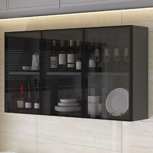 Generisch Wandmontierter Aufbewahrungsschrank aus Massivholz mit Glastür - Vielseitiger Organizer für Küche, Bad und Balkon, 120 x 30 x 60 cm für effiziente Platzersparnis