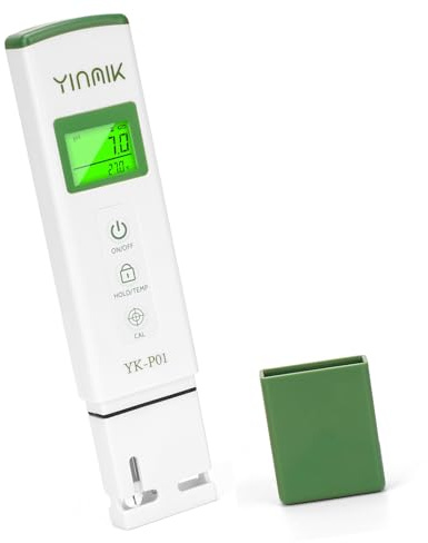 YINMIK Misuratore di pH Digitale per Acqua e Idroponica con ATC | Piscina Spa Idromassaggio, Piante da Interno, Acqua Potabile, Birra Fatta in Casa Vino Acquario, Preciso