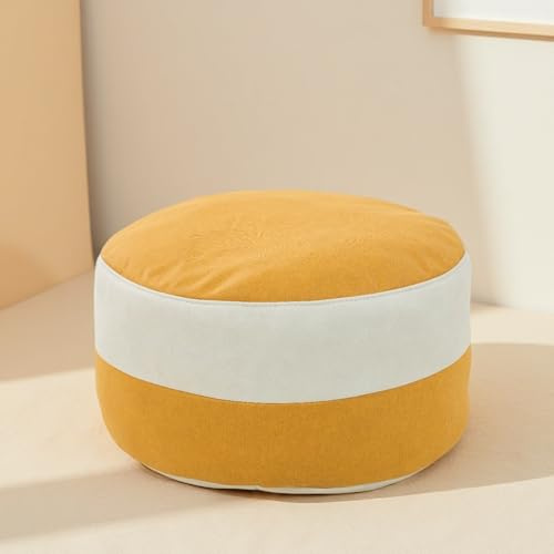 Louis Donné Outdoor Pouf Ottoman Cover, Foot Rest For Patio, Bean Bag Chair Ottoman With Storage, Cushion Storage Seat Or For Resting, Floor Chair Foot Living Room Bedroom Kids Room(Yellow And White)