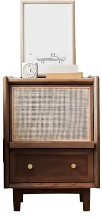 JYARZ Holz Nachttisch Rattan Schlafzimmer Lagerschrank Mit Schubladen(Brown)
