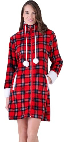 Pigiamiamoci Vestaglia Donna Invernale in Pile Coral Calda Morbida Cappuccio Zip Bottoni Natalizia - idea regalo