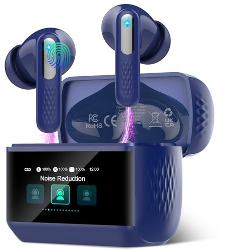 ZYHKON Bluetooth Kopfhörer mit Touchscreen, In Ear Kopfhörer Kabellos Bluetooth 5.4 mit ANC/ENC Mic mit Geräuschunterdrückung, 48H HiFi Stereo Ohrhörer mit 5 EQ-Modi, IP7 Wasserdicht, USB-C, Blau