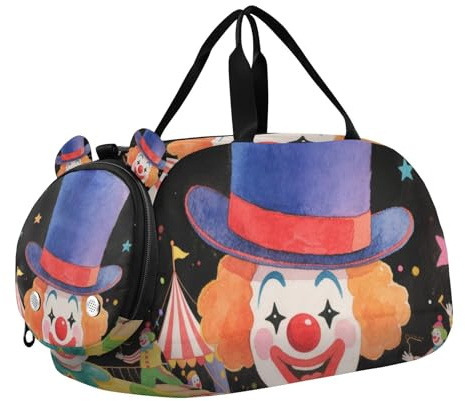 Clown bunte Cartoon-Kinder-Seesack mit Schuhfach, multifunktional, Wochenendtasche, Übernachtungstasche für Strand, Schwimmbad, Sport