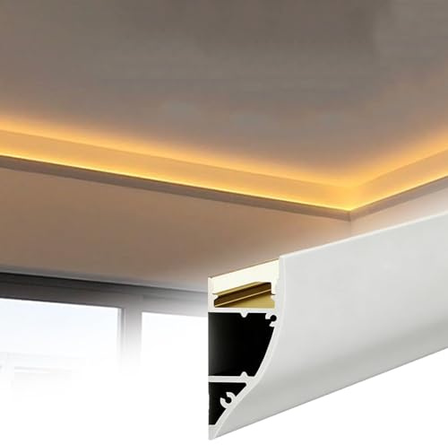 Corniche Plafond LED Couronne LED Éclairage Indirect Décor Plafond, Canal Diffuseur de Lumière pour Bord de Mur Plafond, Système de Moulure pour Salon/Chambre(White,8.5m/27.9ft)