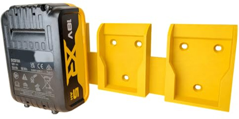 Battery Holder Mount compatible with Dewalt MAX, XR, Flexvolt, 18V 20V, Wall Mountable, 3 Battery Storage, Workshop Garage Organisation (Yellow)