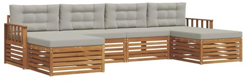 vidaXL Sofagarnituren 6 pcs Natürlich und Hellgrau Massivholz Akazie, Akazienholz Sofa, Moderne Gartenmöbel, haltbare Sitzgruppe, Bequeme Möbel für Terrasse und Garten