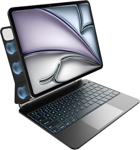 RESTEQ Custodia tastiera QWERTZ retroilluminata per iPad Air 13 2024 e iPad Pro 12,9 pollici 3 sesta generazione con touchpad magnetico, colore: Nero