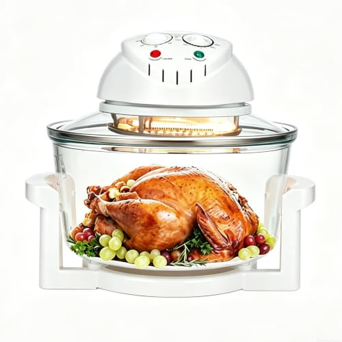 12L/17L Visible Glass Halogen Air Fryer, Manual Double Knob Timer & Temperature Control Oil-Free Convection Oven, 360° Circulating Heating for Chicken, Pizza, Steak 17L