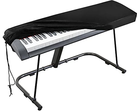 Piano Keyboard Cover, Stretchable Velvet Dust Cover with Adjustable Elastic Cord and Locking Clasp for 61 Keys Electronic Keyboard, Digital Piano, Yamaha, Casio, Roland, Consoles and more(Black)