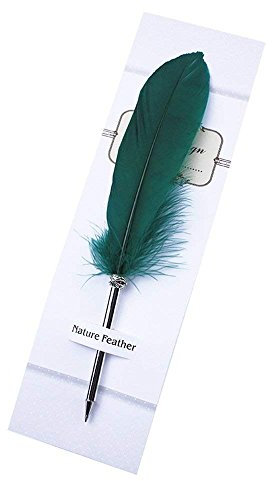 OPENDGO Feder-Kugelschreiber, schwarze Tinte, Vintage-Federkiel, raffiniert, beschichtet, für Schule, Schreiben, Hochzeit, Geschenk, Unterschrift, Grün