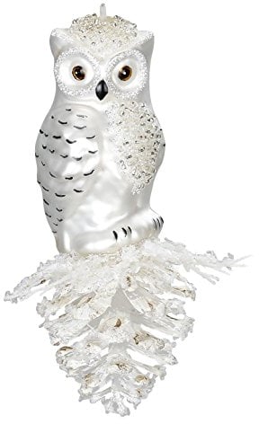 MAGIC Christbaumschmuck Figuren Eulen - Wintereule weiß Kiefernzapfen 12.5cm