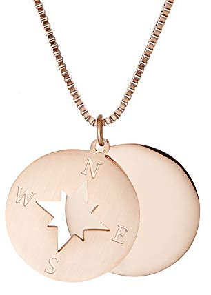 Gravado Mondgold Halskette aus Roségold Edelstahl mit ausgestanztem Kompass, Karabinerverschluss, inkl. Geschenkbox, Damen Schmuck
