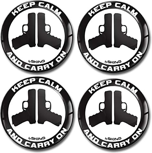 Biomar Labs® 4 x 60mm Aufkleber 3D Silikon Keep Calm and Carry On Pistolen Für Radkappen Nabenkappen Radnabendeckel Rad-Aufkleber Nabendeckel A
