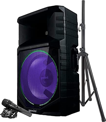 Gemini GSW-T1500PK - aktiver Outdoor 15 Lautsprecher - 1500 Watt Party Box - Bluetooth, USB und FM-Radio Player - IPX4 - Akku - integrierte Rollen - LED Beleuchtung