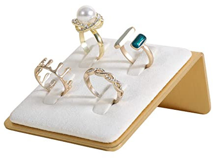 GemeShou Support pour anneau blanc, petit support pour anneau en velours pour bijoux, organisateur de rangement pour anneaux de bijoux au détail【Blanc】