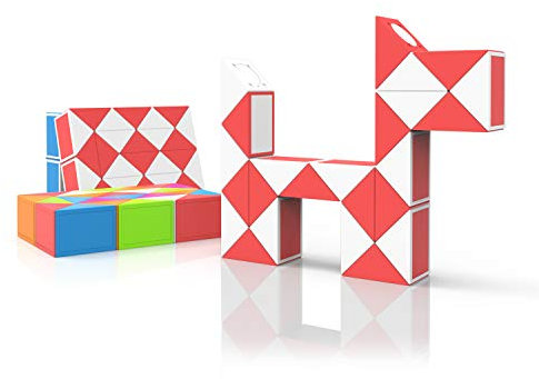 ROXENDA Magic Snake mit 24 Blöcke, Magische Schlange Würfel Twist Puzzle - 3D Fidget Knobelspiele Mitgebsel Kindergeburtstag für Kinder Erwachsene - 1 Pack (Rot)