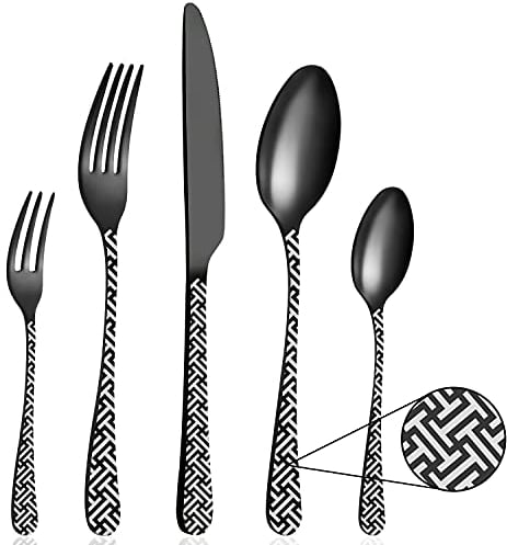 BEWOS 30 pièces ensemble de couverts en acier inoxydable noir mat, ensemble de couverts avec couteau, fourchette, cuillère, service pour 6 personnes, passe au lave-vaisselle/facile à nettoyer