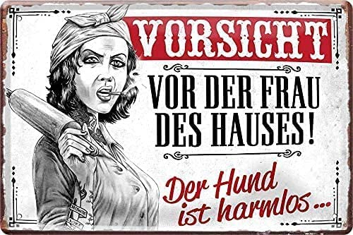 schilderkreis24 Blechschilder Kollektion 20x30cm – Lustige Sprüche für Mann & Frau, Humorvolle Wanddeko und Geschenkideen (Vorsicht vor der Frau des Hauses!)
