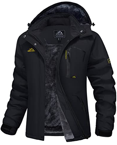 MAGCOMSEN Damen Softshell Skijacke Fleece Wasserdicht Regenjacke Winter Gefüttert Funktionsjacke Damen Outdoorjacke mit Reißverschlusstaschen Warme Hiking Camping Jacke Schwarz XS