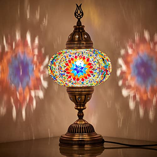 DEMMEX Lampada da tavolo turca, lampada da tavolo a mosaico turco marocchino, lampada da comodino, lampada in vetro a mosaico colorato stile Tiffany, fatta a mano, 36 cm