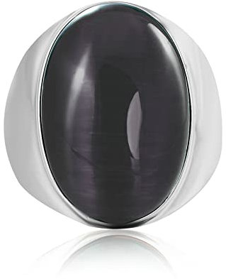 Ayoiow Siegelring Edelstahl Herren, Ringe Herren Biker Silberring mit Grau Ovale Stein Ring Größe 65 (20.7)