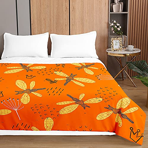 Odot 3D Libelle Muster Tagesdecke Steppdecke Bettüberwurf Bettdecke Stepp Decke Sofaüberwurf Gesteppt Waschbare Klimaanlage Wohndecke Doppelbett Reisedecke (220x240cm,Orange Rot)