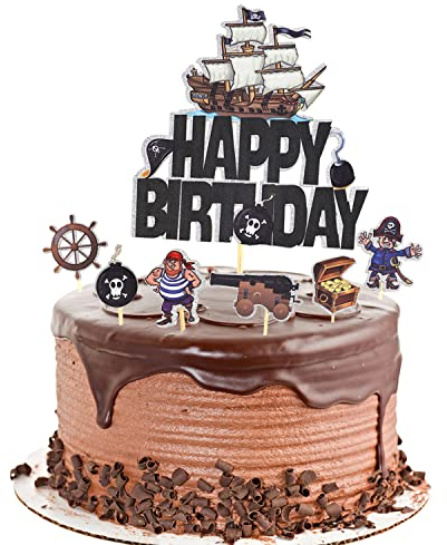 Kawailay pirate thème gâteaux topper gâteaux bateau pirate cupcakes topper voile voile gâteau d'anniversaire decor treasure chest cake desserts muffins pour enfants topper Fête d'anniversaire garçon