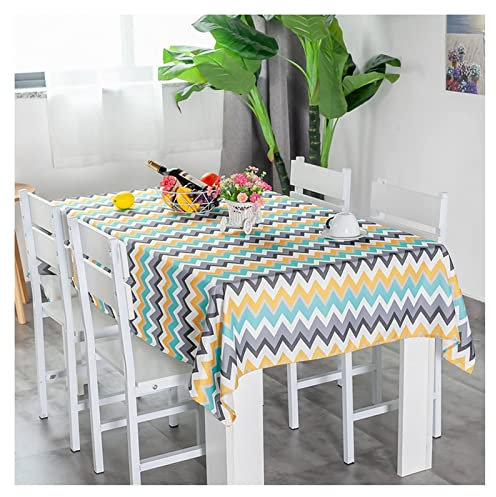 EHOMERY Tischdecke Vintage Shabby Chic Tablecloth Outdoor Horizontales Wellenmuster Wachstuch Tischdecken Wachstuch XXL Gelb Grau Tischschutz Dekoration 140X100Cm