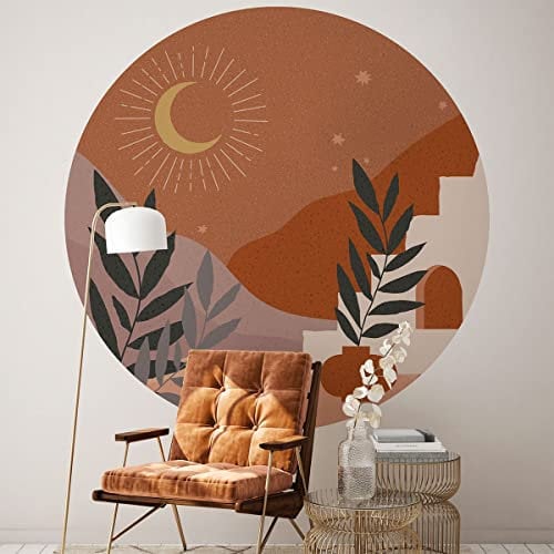 Papier peint intissé pré-encollé fresques géants - NUIT DÉSERTIQUE ABSTRAITE RONDE - adhésif décorative - 60x60cm