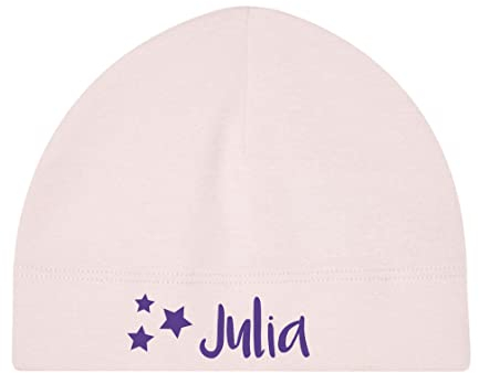 minimutz Kleine Babymütze mit Namen | Personalisierte Mütze Beanie für Baby und Neugeborene | Motiv Sterne Stars (rosa)
