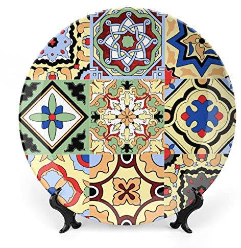 Piatti decorativi in ceramica messicana con supporto espositivo, piatto in porcellana floreale marocchino, decorazione da parete per soggiorno, sala da pranzo, cucina, casa, 25 cm